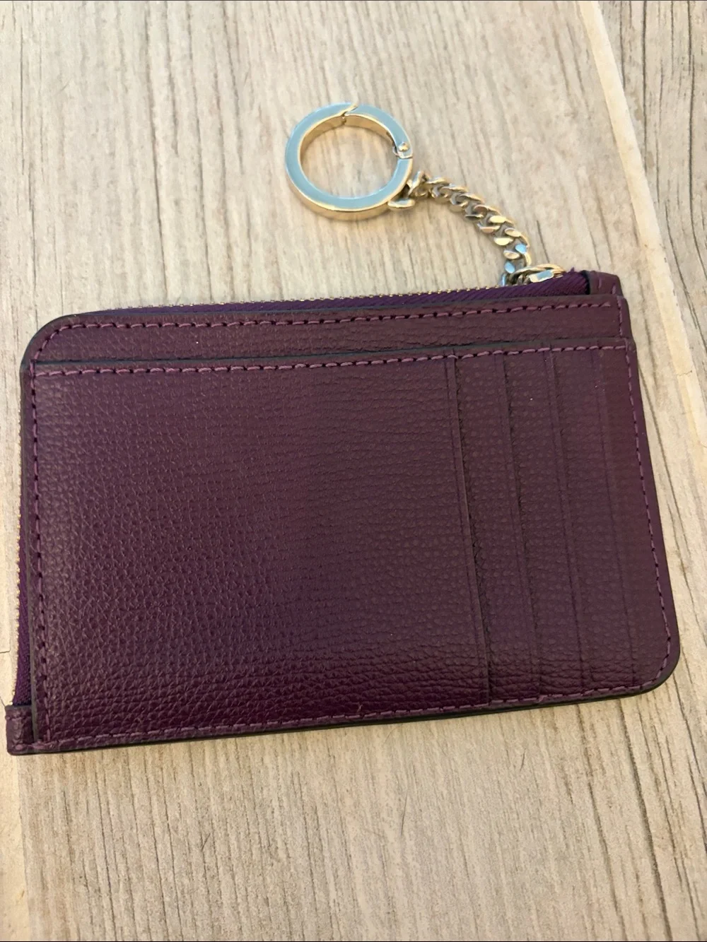 kate spade Plum Leather Zip Card Case with Gold Keyring